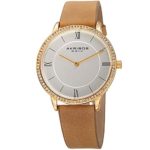 Akribos XXIV Women’s Swarovski Crystal Slim Watch – Crystal Accented Bezel on Step-Down Dial with Genuine Leather Strap – AK924