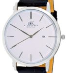 Mens”Attache'” Stainless Steel and Leather Watch by Adee Kaye-Silver Tone/White dial