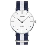 ToFuture Drive Travel Fashion Men / Women Unisex Stripe Nylon Band Quartz Watch 30M Waterproof Silver