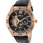 Croton Mens Reliance Automatic Multifunction Leather Watch (Black/Rose Tone)