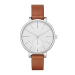 Skagen Denmark Women’s Hagen Watch in Silvertone with Brown Leather Strap