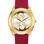 GUESS  Comfortable Gold-Tone + Red Stain Resistant Silicone Logo Watch. Color: Red (Model: U0911L1)