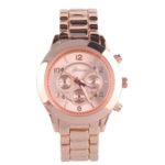 Geneva Platinum 9158 Women’s Decorative Chronograph-style Link Oversized Boyfriend Metal Watch Rose Gold