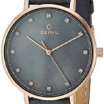 Obaku Women’s Stainless Steel Analog-Quartz Watch with Leather Strap, Grey, 16 (Model: V186LXVJRJ)