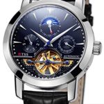 TSS Men’s Automatic Tourbillon Moonphase Watch T8030 – Mechanical Stainless Steel Round Watch Synthetic Sapphire Pure & Clear Window – Water Resistant Up to 50m