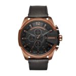 Diesel Men’s Mega Chief Quartz Leather Black with Black Dial DZ4459