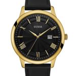 GUESS  Oversized Classic Black Genuine Leather Watch with Date. Color: Black/Gold-Tone (Model: U0972G2)