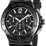 Bvlgari Diagono Black Dial Chronograph Black Rubber Mens Watch DG42BBSCVDCH