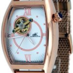 Adee Kaye #AK6473-MRG Men’s Rose Gold Tone Mesh Band Open Heart Skeleton Automatic Watch