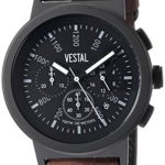 Vestal Stainless Steel Quartz Watch with Leather Strap, Brown, 22 (Model: SLR44CL02.DBNK)