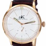 Adee Kaye AK9044 Men’s”Vintage Slim” Stainless Steel & Leather Mechanical Watch-Rose Tone/White dial