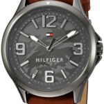 Tommy Hilfiger Men’s Casual Sport Quartz Watch with Leather-Calfskin Strap, Brown, 22 (Model: 1791335)