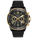 Bulova Men’s Stainless Steel Analog-Quartz Watch with Silicone Strap, Black, 24 (Model: 98B278)