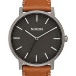 NEW Nixon Porter Leather Watch Charcoal With Tan Band
