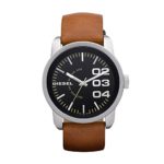 Diesel Black Dial Tan Leather Strap Mens Watch DZ1513