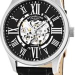 Stuhrling Original Mens Stainless Steel Automatic Watch, Skeleton Dial, Black Leather Band, 747 Series