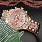 Luxury Unisex Crystal Diamond Watches Quartz Digital Calendar Rose Gold Silver Stainless Steel Watch (Rose Gold)