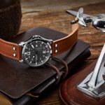 Stuhrling Original Mens Leather Watch -Aviation Watch, Quick-Set Day-Date, Leather Band with Steel Rivets, Men Watch Collection