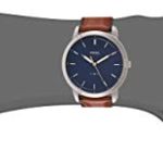 Fossil Men’s Minimalist Quartz Leather Casual Watch Watch, Color: Silver/Blue, Brown (Model: FS5304)