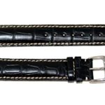 Jacques Lemans 18MM Genuine Alligator Leather Watch Strap Black with Silver JL Initial Stainless Steel Buckle