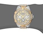 GUESS Stainless Steel + Gold-Tone Crystal Embellished Bracelet Watch with Day, Date + 24 Hour Military/Int’l Time. Color: Silver + Gold-Tone (Model: U0799G4)