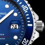 Mens Swiss Automatic Stainless Steel Professional”DEPTHMASTER” Dive Watch, 200 Meters Water Resistant, Brushed and Beveled Bracelet with Divers Safety Clasp and Screw Down Crown (Blue)