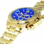 Adee Kaye Mens Sports SS Chronograph Watch with Crown Protector-Gold Tone/Blue dial