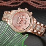 Unisex Luxury Pave Floating Crystal Diamonds Calendar Quartz Watch with Stainless Steel Link Bracelet (A Rose)