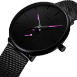 Mens Watches Ultra-Thin Minimalist Waterproof-Fashion Wrist Watch for Men Unisex Dress with Stainless Steel Mesh Band-Purple Hands