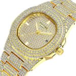 Unisex Luxury Full Diamond Watches Silver/Gold Fashion Quartz Analog Stainless Steel Band Bracelet Wrist Watch (Gold)