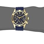 GUESS Women’s U0562L2 Sporty Gold-Tone Stainless Steel Watch with Blue Dial, Crystal-Accented Bezel and Silicone Strap Buckle