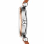 Fossil Women’s Carlie Mini Quartz Stainless Steel and Leather Watch, Color: Rose Gold/Silver, Luggage (Model: ES4701)