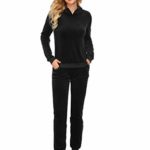 Hotouch Women Matching Sweatsuit Velour 2 Piece Joggers Hoodie Long Sleeve Tracksuit Black M