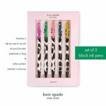 Kate Spade New York Black Ink Pen Set of 5, Leopard Print Click Pens, Forest Feline