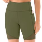 VOEONS Biker Shorts for Women High Waist Mesh Yoga Shorts for Women with Deep Pockets Women’s Workout Biker Shorts Running Shorts for Women Jade Green