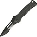 Smith & Wesson Black Ops SWBLOP2BS 7.7in S.S. Assisted Opening Knife with 3.4in Serrated Drop Point Blade and Aluminum Handle for Outdoor, Tactical, Survival and EDC