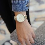 Nine West Women’s Crystal Accented Gold-Tone Bracelet Watch