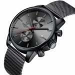 Men’s Watch Fashion Sport Quartz Analog Mesh Stainless Steel Waterproof Chronograph Watches, Auto Date in Red Hands, Color: Black