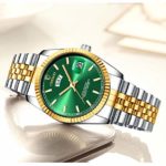 Watches for Women Stainless Steel Business Watches Casual Date Week Light Waterproof Sports Analog Quartz Watches (Green)