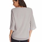 GRACE KARIN Solid Color Scoop Neck 3/4 Sleeve Chiffon Blouse Size S Light Grey