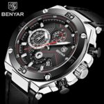 Men’s Watch BENYAR Fashion Quartz Movement Wrist Watch Analog Chronograph Business Waterproof and Scratch Resistant Stainless Steel Strap Leisure Sports Watches for Men?Silver White?