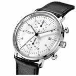 FEICE Men’s Watches Ultra Thin Analog Quartz Watch Stainless Steel Waterproof Dual Time Casual Watches for Men with Leather Bands Calendar -FS021 (White)