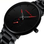 Mens Watches Ultra-Thin Minimalist Waterproof-Fashion Wrist Watch for Men Unisex Dress with Stainless Steel Band-Red Hands