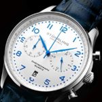 Stuhrling Original Mens Quartz Chronograph Dress Watch – Stainless Steel Case and Leather Band – Analog Dial with Date GR1-Q Mens Watches Collection (White Blue)