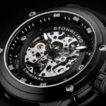 Stuhrling Original Mens Automatic Watch Skeleton Stainless Steel Self Winding Dress Watch with Rubber Strap 50MM (Black)