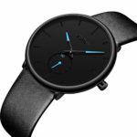 Men’s Fashion Watches Ultra-Thin Quartz Analog Wrist Watch 30M Waterproof with Black Leather Band