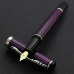 Xezo Incognito Brass Fine Fountain Pen, Guilloche Enamel in Dark Purple Metallic Color with Pure Platinum Plating. Handcrafted and Serialized