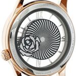 Akribos XXIV Women’s Crystal Watch – See Thru Roman Numerals Cut Out Crystal Rose Dial Wave Pattern “Floating” Dial with Date On Crocodile Embossed Leather Strap – AK837