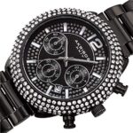 Akribos XXIV Men’s Multifunction Chronograph Watch – Encrusted with Beautiful Sparkling Crystals – Stainless Steel Link Bracelet – AK1075 (Shimmering Black)