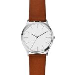 Skagen Men’s Jorn Quartz Analog Stainless Steel and Leather Watch, Color: White/Brown (Model: SKW6331)